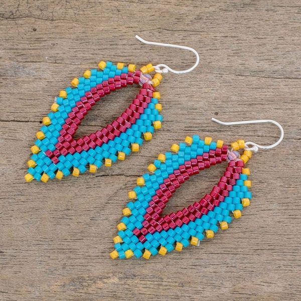 Alternate image for Colorful Leaf-Shaped Glass Beaded Dangle Earrings Leafy Vibrance