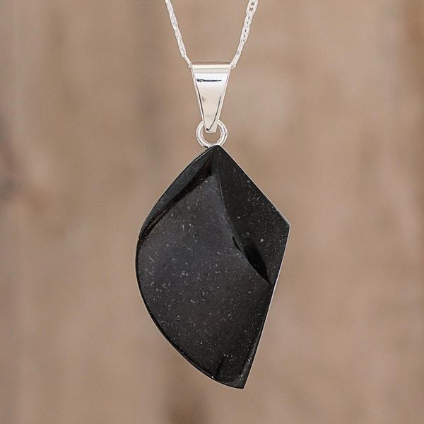 Alternate image for Blade-Shaped Jade Pendant Necklace from Guatemala Mayan Ax in Black