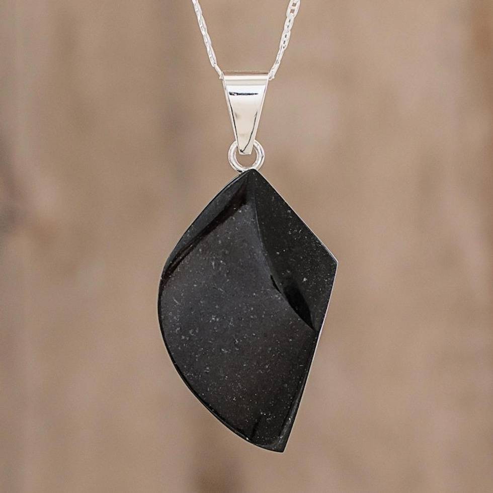 Blade-Shaped Jade Pendant Necklace from Guatemala 'Mayan Ax in Black'