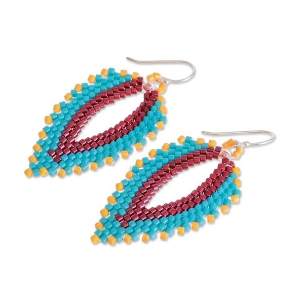 Alternate image for Colorful Leaf-Shaped Glass Beaded Dangle Earrings Leafy Vibrance