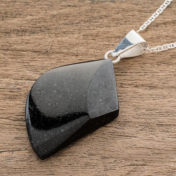Alternate image for Blade-Shaped Jade Pendant Necklace from Guatemala Mayan Ax in Black