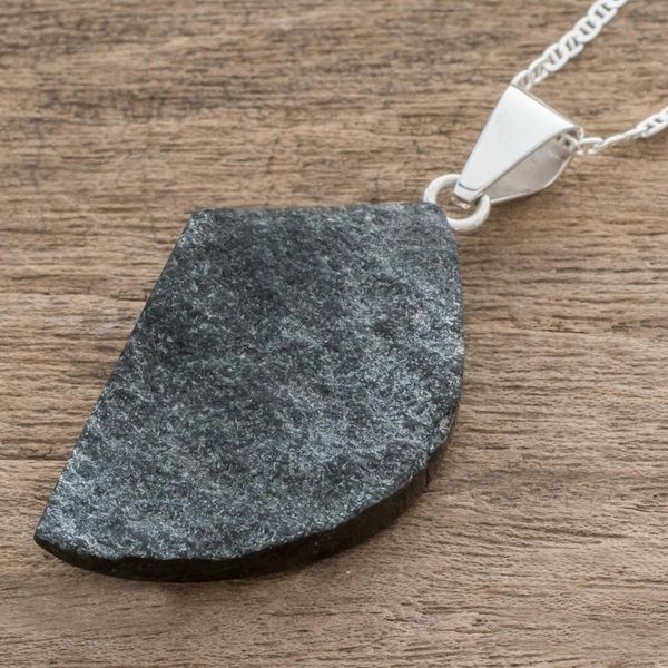 Alternate image for Blade-Shaped Jade Pendant Necklace from Guatemala Mayan Ax in Black