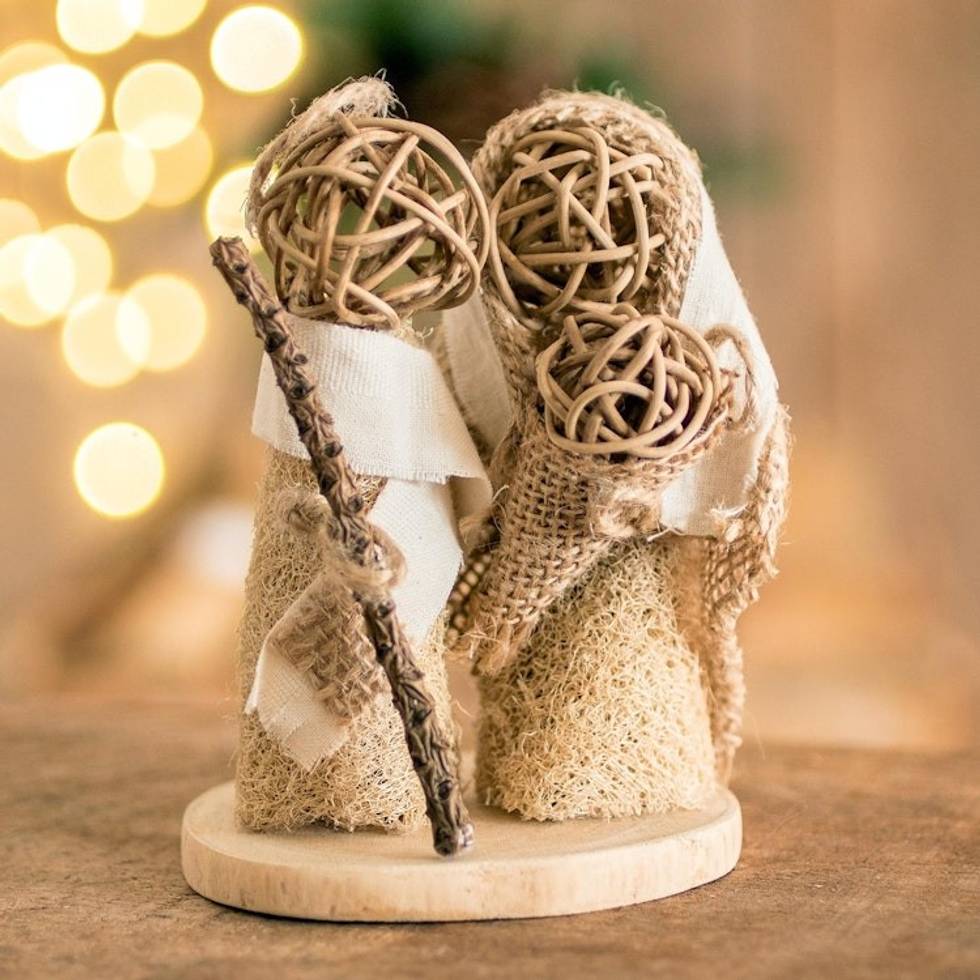 Natural Fiber Nativity Sculpture Crafted in El Salvador 'Bethlehem Love'