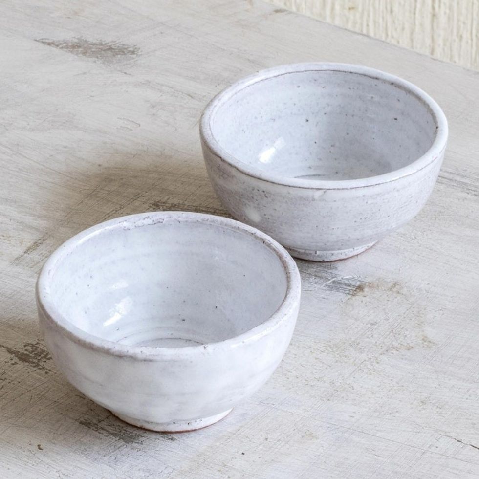Rustic White Small Ceramic Bowls Pair 'Fresh White'