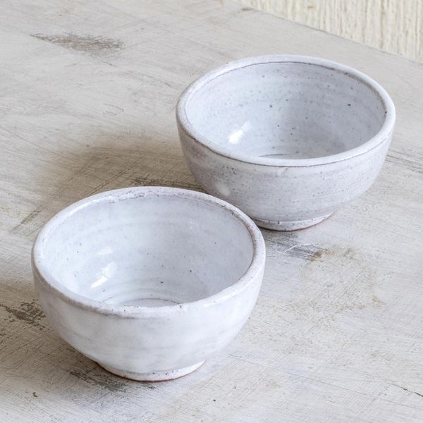 Alternate image for Rustic White Small Ceramic Bowls Pair Fresh White