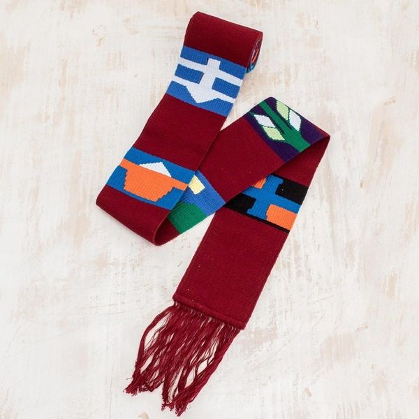 Alternate image for Artisan Woven Cotton Table Runner Solola Totem in Crimson