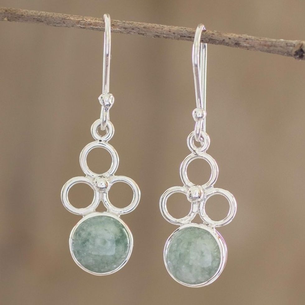Apple Green Jade Dangle Earrings from Guatemala 'Trinity of Hope'