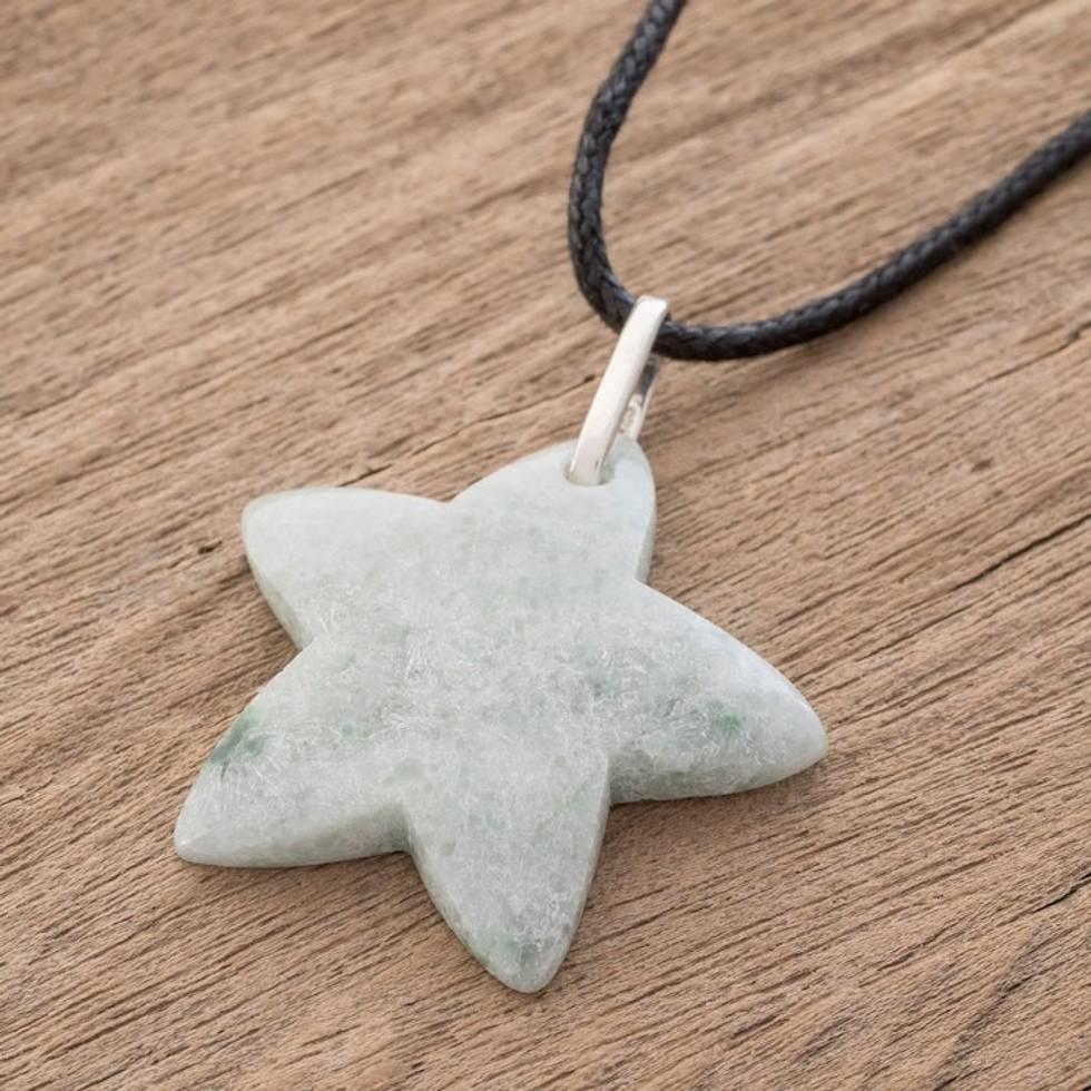 Jade Star Pendant Necklace in Apple Green from Guatemala 'Mayan Star in Apple Green'