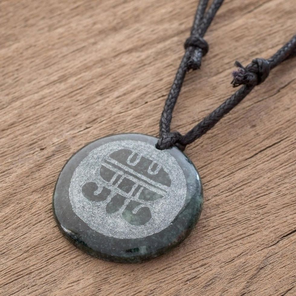 Mayan Jade Aj Pendant Necklace from Guatemala 'Aj Medallion'