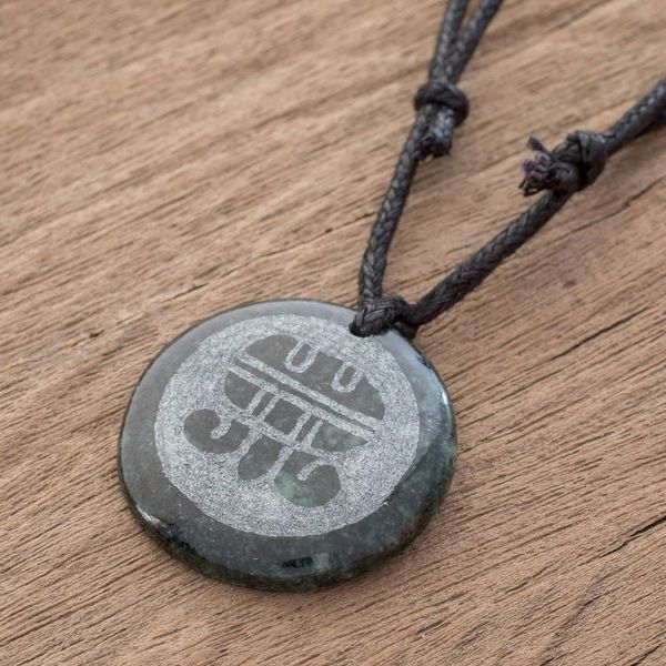 Alternate image for Mayan Jade Aj Pendant Necklace from Guatemala Aj Medallion