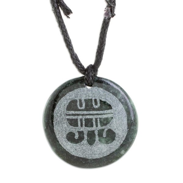 Alternate image for Mayan Jade Aj Pendant Necklace from Guatemala Aj Medallion