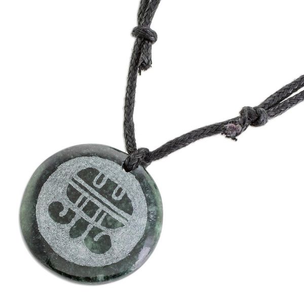 Alternate image for Mayan Jade Aj Pendant Necklace from Guatemala Aj Medallion