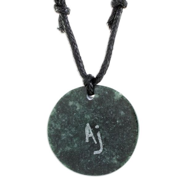 Alternate image for Mayan Jade Aj Pendant Necklace from Guatemala Aj Medallion