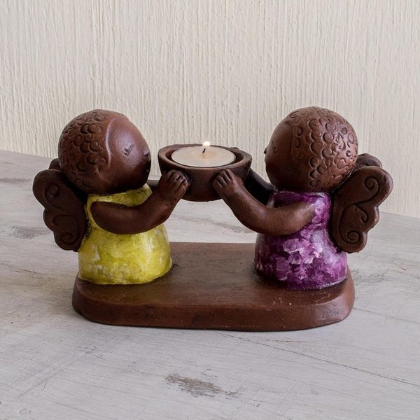 Alternate image for Ceramic Tealight Candleholder with Two Little Angels Angel Duo