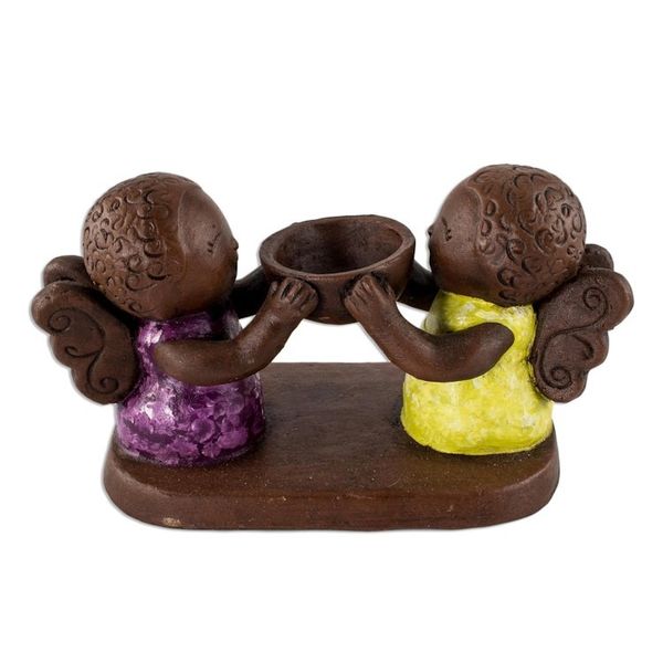 Alternate image for Ceramic Tealight Candleholder with Two Little Angels Angel Duo