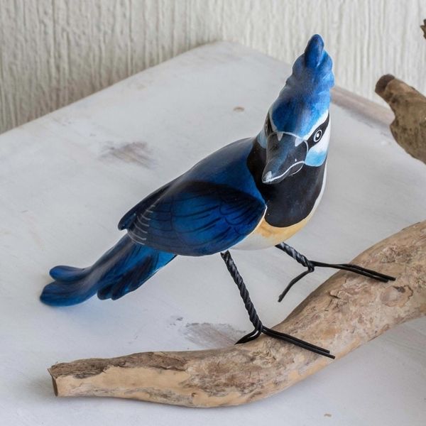 Alternate image for Signed Hand Painted Bird Sculpture Black-throated Magpie-jay