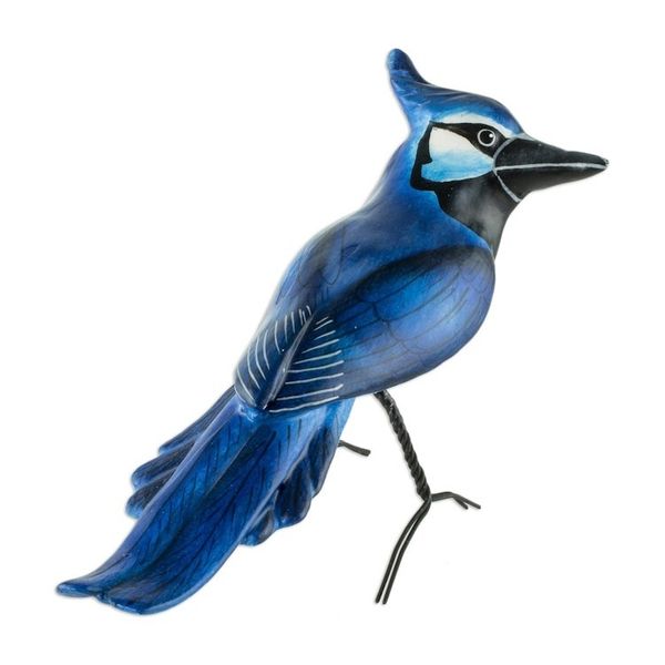 Alternate image for Signed Hand Painted Bird Sculpture Black-throated Magpie-jay