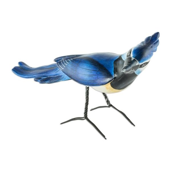 Alternate image for Signed Hand Painted Bird Sculpture Black-throated Magpie-jay