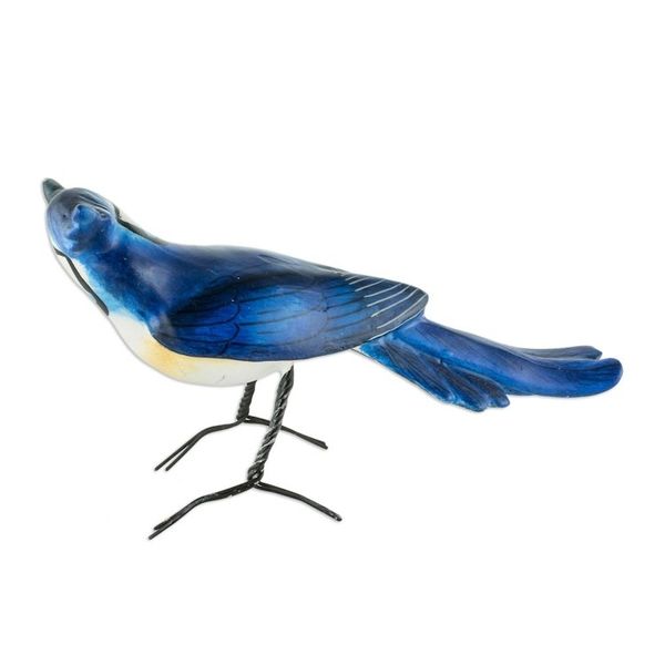 Alternate image for Signed Hand Painted Bird Sculpture Black-throated Magpie-jay