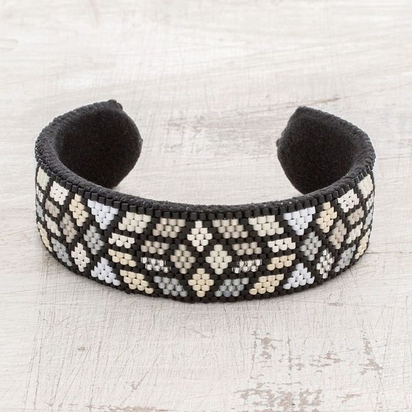 Alternate image for Geometric Glass Beaded Cuff Bracelet from El Salvador Striking Geometry