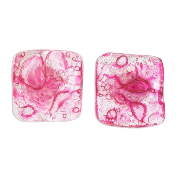 Alternate image for Recycled CD Stud Earrings in Pink from Guatemala Bubble Explosion in Pink