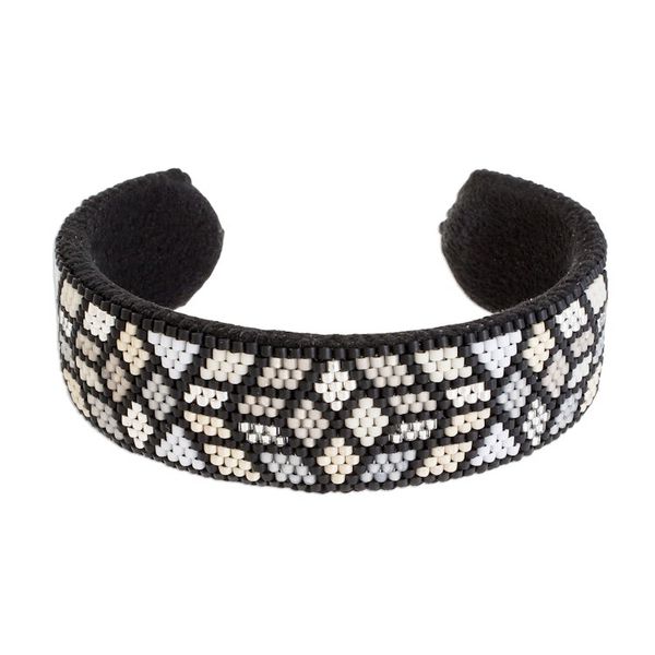 Alternate image for Geometric Glass Beaded Cuff Bracelet from El Salvador Striking Geometry