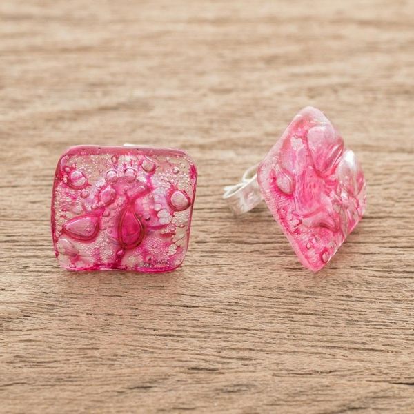 Alternate image for Recycled CD Stud Earrings in Pink from Guatemala Bubble Explosion in Pink