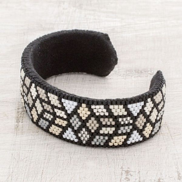 Alternate image for Geometric Glass Beaded Cuff Bracelet from El Salvador Striking Geometry