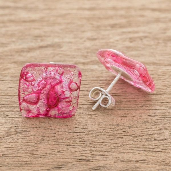 Alternate image for Recycled CD Stud Earrings in Pink from Guatemala Bubble Explosion in Pink