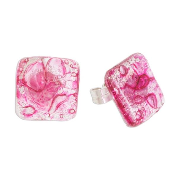 Alternate image for Recycled CD Stud Earrings in Pink from Guatemala Bubble Explosion in Pink