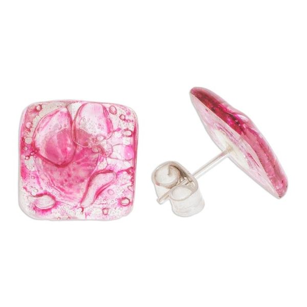 Alternate image for Recycled CD Stud Earrings in Pink from Guatemala Bubble Explosion in Pink