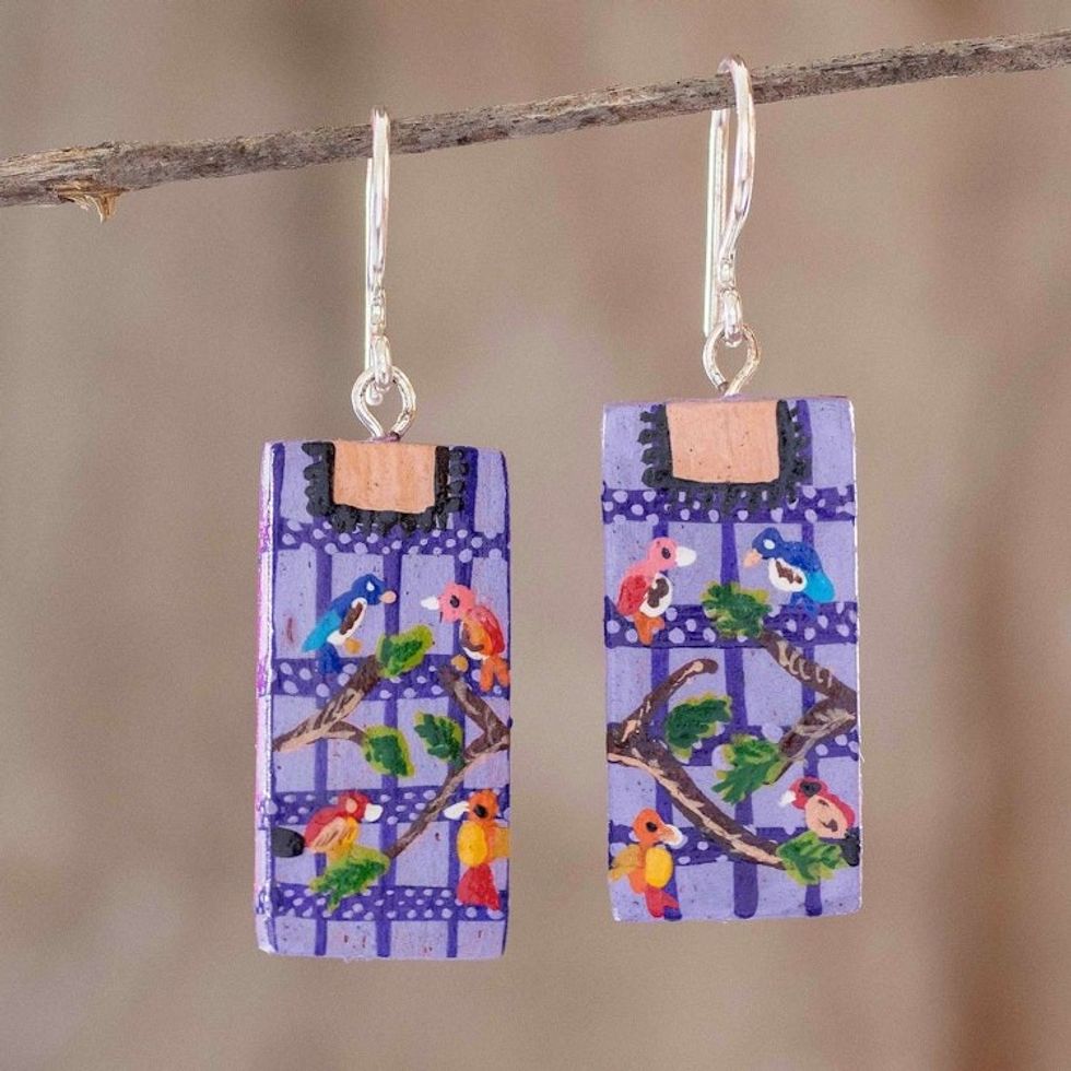 Hand Painted Wooden Earrings 'Santiago Atitln'