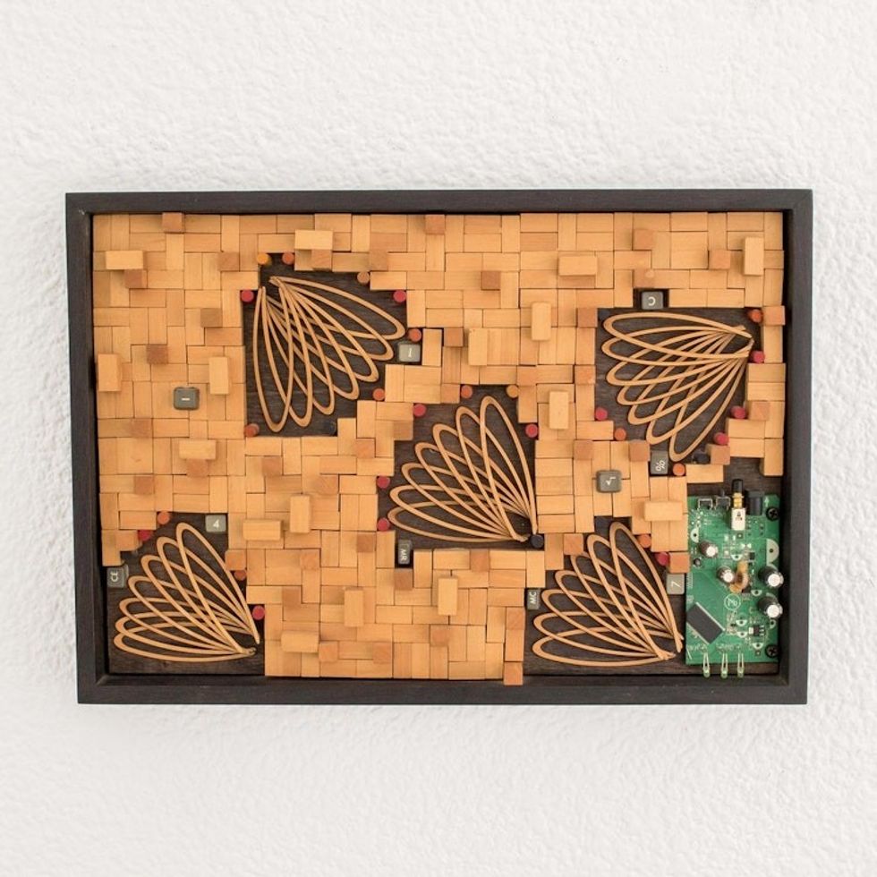 Abstract Mixed Media Wood Wall Art Collage from Guatemala 'Transhumanism'
