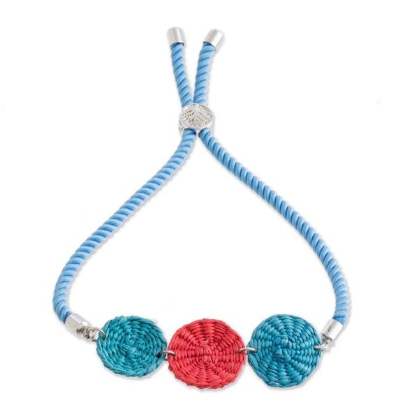 Alternate image for Blue and Red Natural Fiber Pendant Bracelet from Honduras Complementary Colors