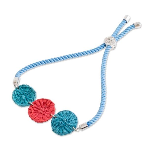 Alternate image for Blue and Red Natural Fiber Pendant Bracelet from Honduras Complementary Colors