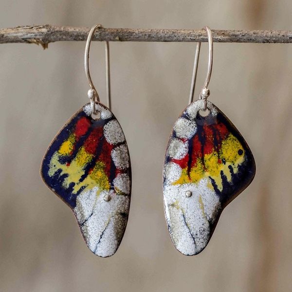 Alternate image for Enameled Sterling Silver Costa Rican Macaw Earrings Butterfly Fantasy