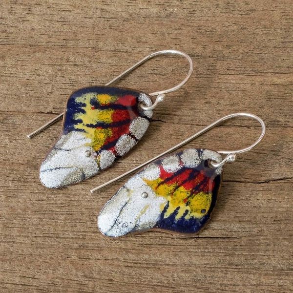 Alternate image for Enameled Sterling Silver Costa Rican Macaw Earrings Butterfly Fantasy