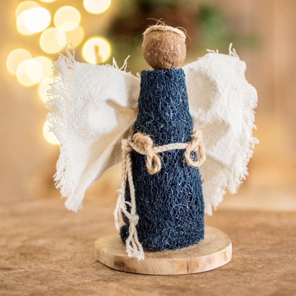 Central American Natural Fiber Angel Statuette 'Night Angel'