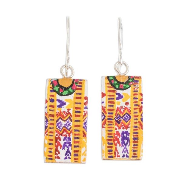 Alternate image for Huipil-Inspired Wood Dangle Earrings from Guatemala Xela Marvels