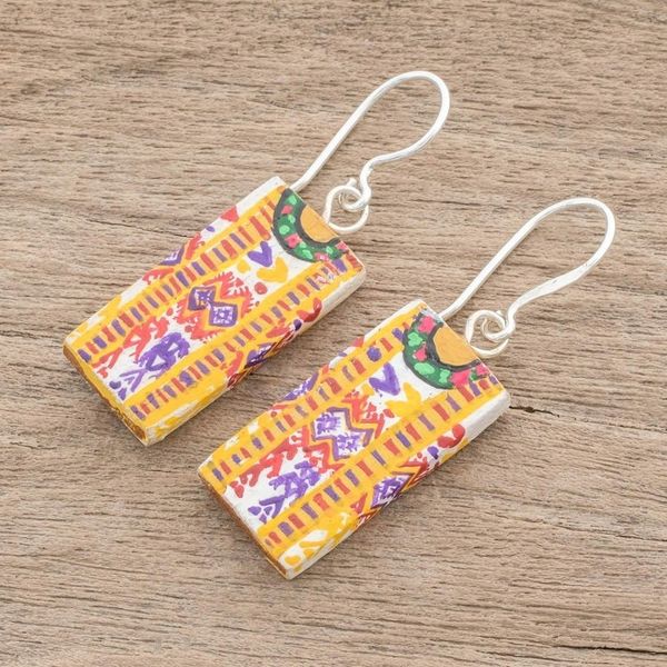 Alternate image for Huipil-Inspired Wood Dangle Earrings from Guatemala Xela Marvels