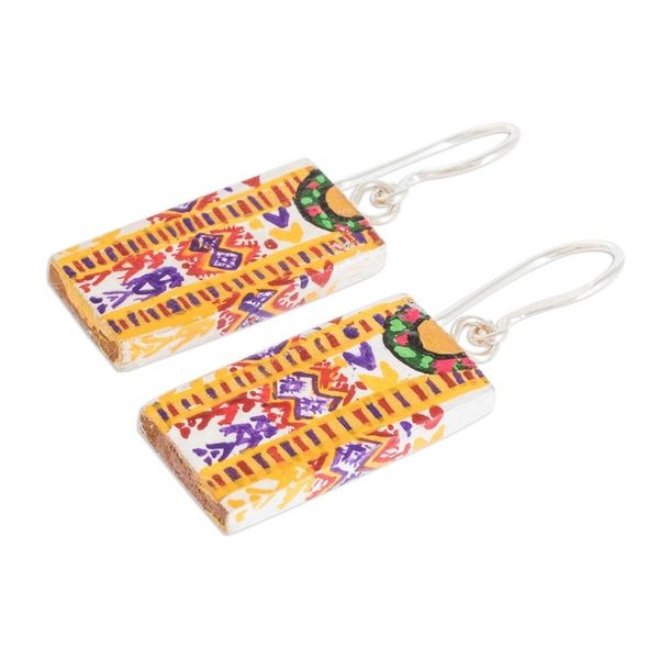 Alternate image for Huipil-Inspired Wood Dangle Earrings from Guatemala Xela Marvels