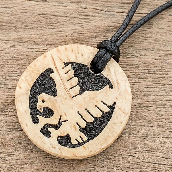 Alternate image for Coconut Shell and Lava Stone Eagle Pendant Necklace Wisdom and Valiance