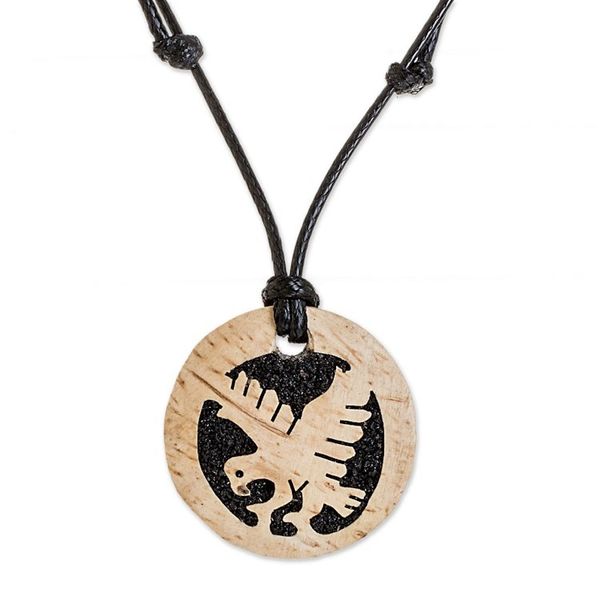 Alternate image for Coconut Shell and Lava Stone Eagle Pendant Necklace Wisdom and Valiance