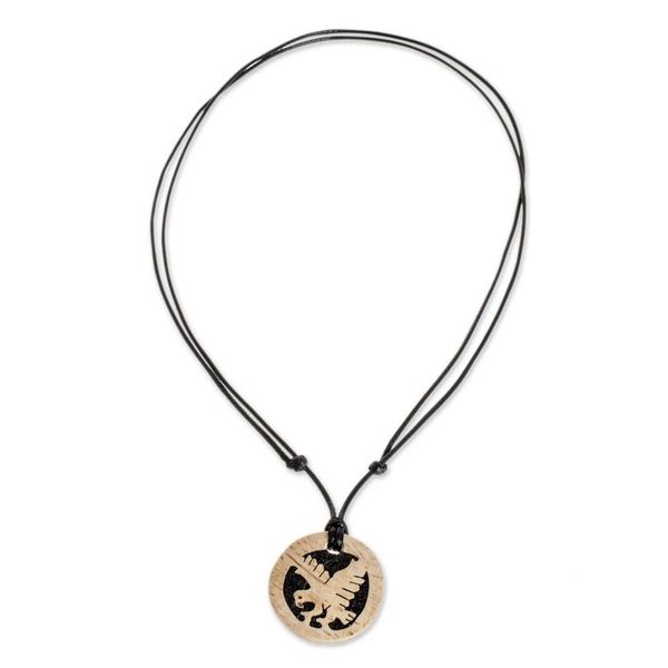 Alternate image for Coconut Shell and Lava Stone Eagle Pendant Necklace Wisdom and Valiance
