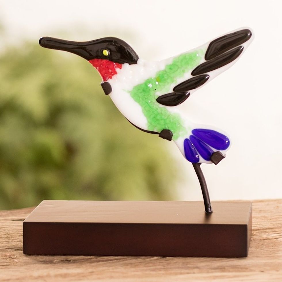 Art Glass Hummingbird Sculpture from El Salvador 'Sweet Hummingbird'