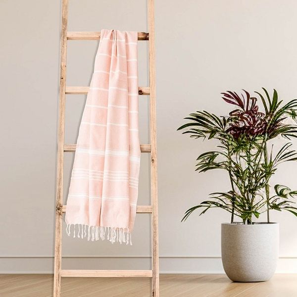 Alternate image for Handwoven Cotton Beach Towel in Blush from Guatemala Fresh Relaxation in Blush