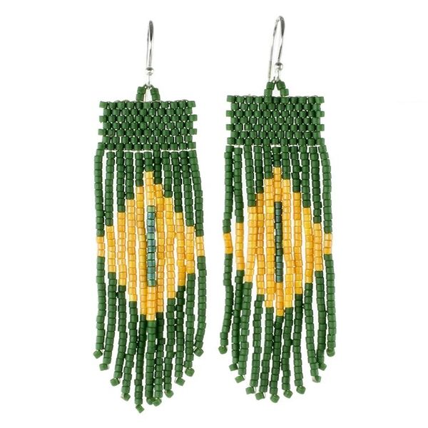 Alternate image for Green and Yellow Beaded Waterfall Earrings Chameleon Charm