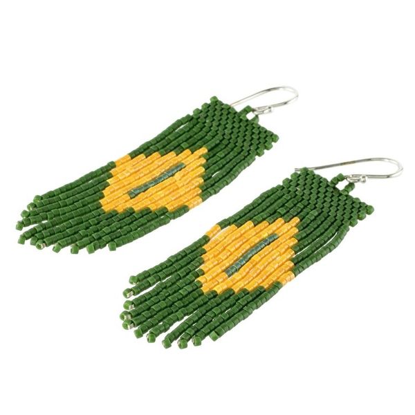 Alternate image for Green and Yellow Beaded Waterfall Earrings Chameleon Charm