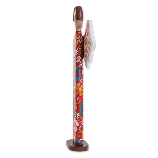 Alternate image for Hand Carved and Painted Colorful Floral Angel Wood Statuette Love and Guidance in Red