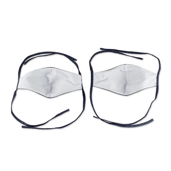 Alternate image for 2 Ties-On Dark Blue Cotton Denim 3-Layer Unisex Face Masks Blue Denim Classic